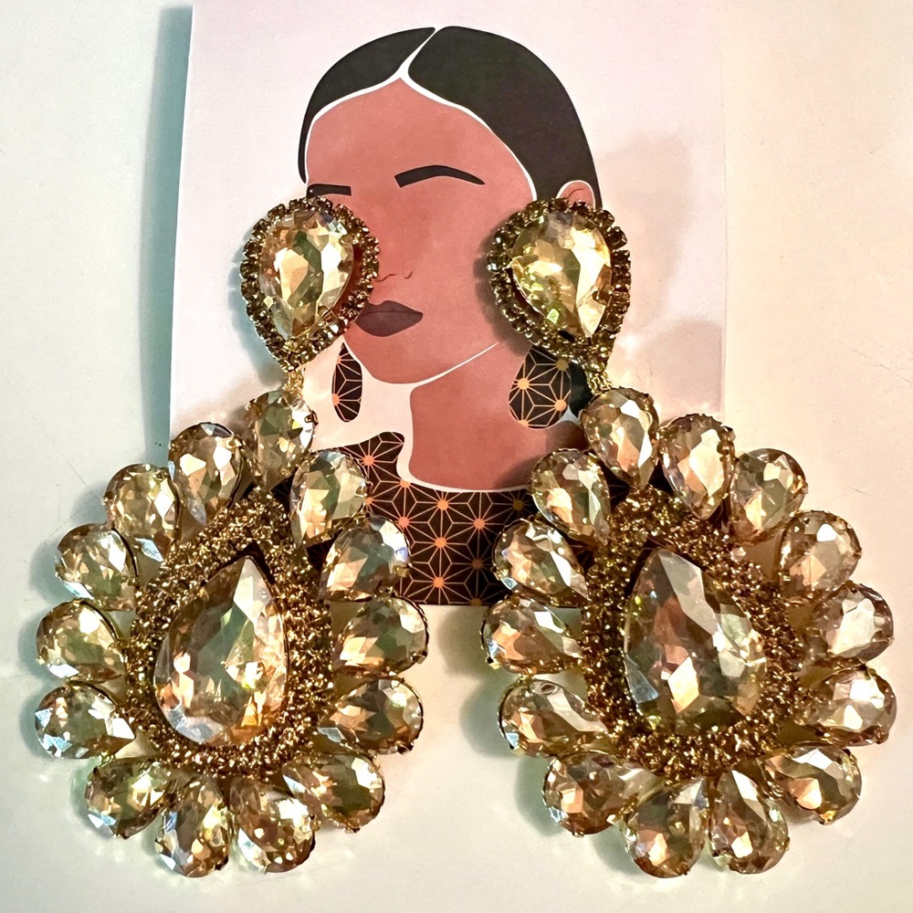 Champagne Rhinestone Bedazzled Earrings